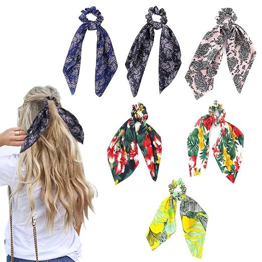 6Pcs Floral Print Hair Scrunchies Satin Elastic Hair Bands Hair Scarf Bohemian Style Ponytail Hol... | Amazon (US)