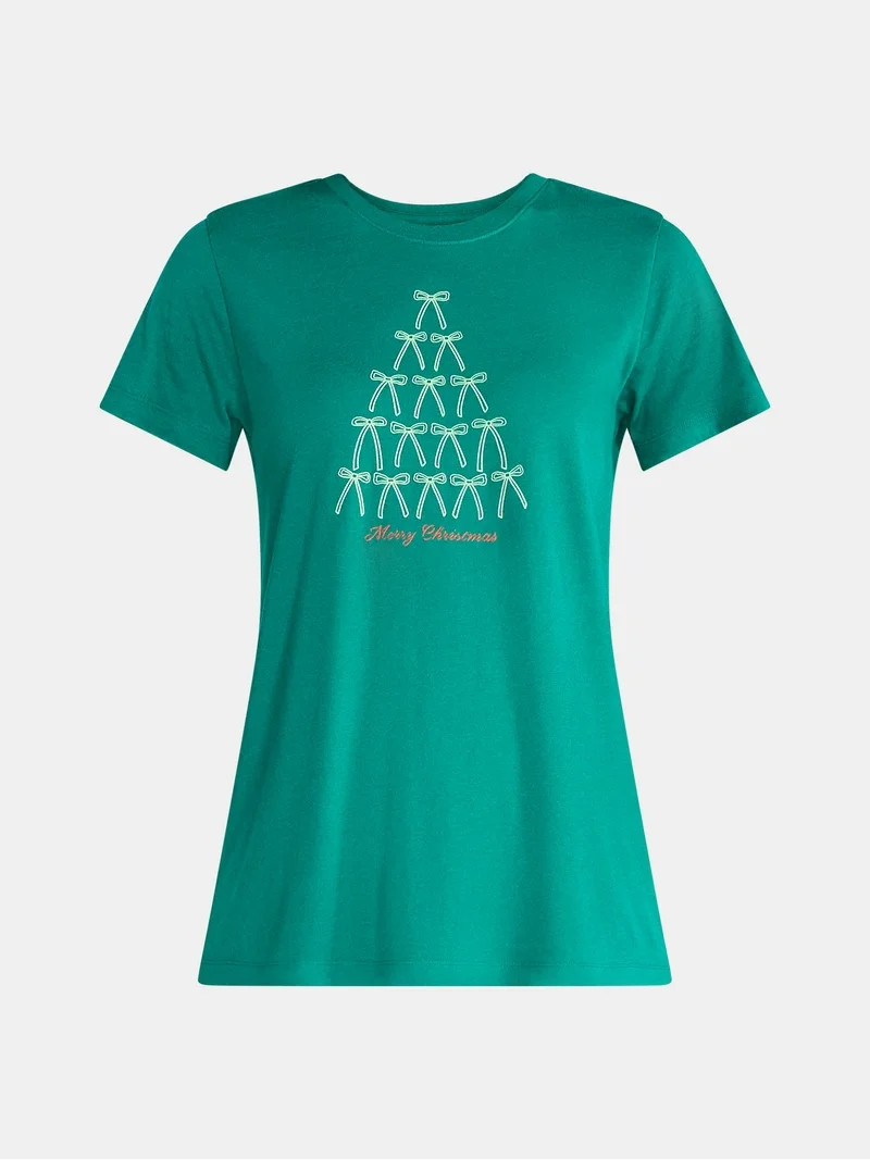Christmas Women's Bow Tree Graphic Tee from Holiday Time, Sizes S-XXXL - Walmart.com | Walmart (US)