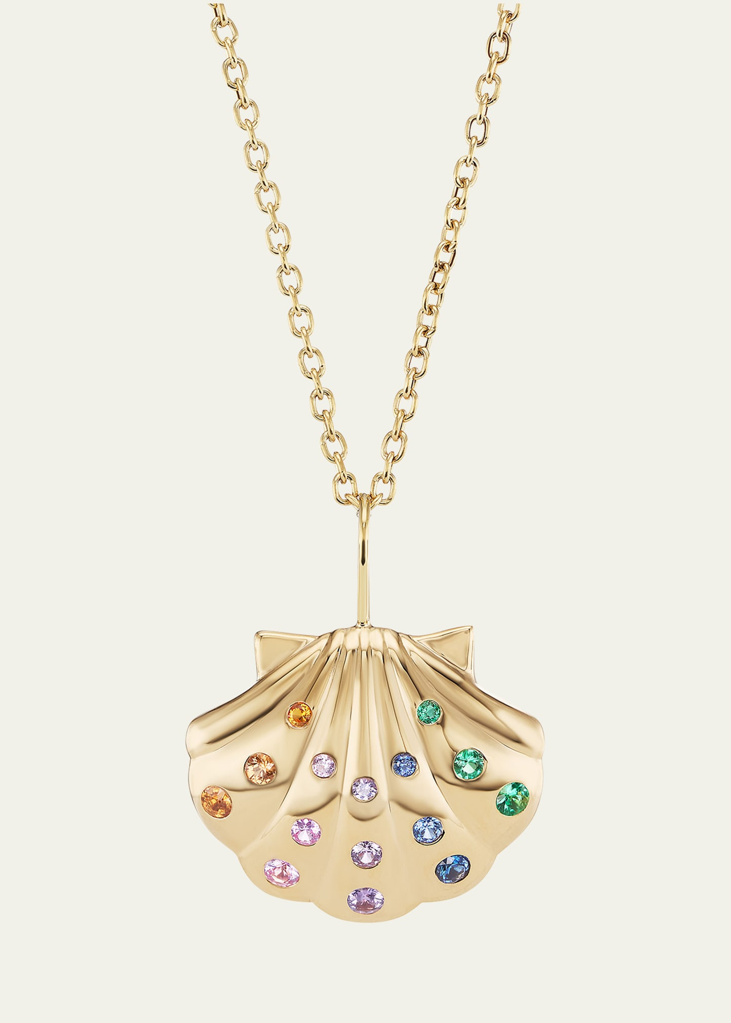 Brent Neale Medium Gold Shell Pendant with Multi-Colored Sapphires | Bergdorf Goodman