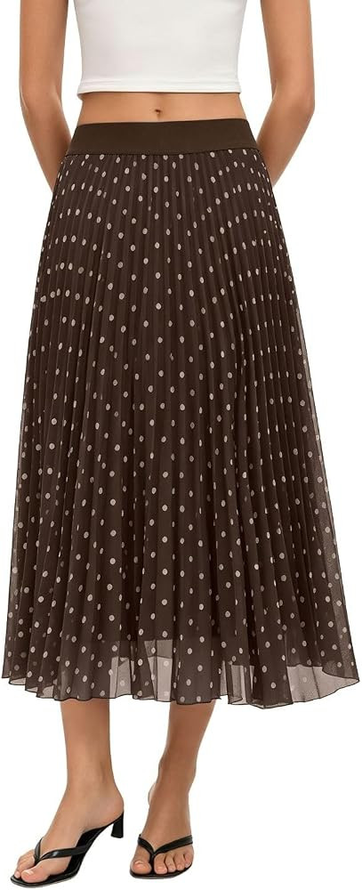 QINSEN Women's Elegant Flowy Pleated Chiffon Skirts Summer A-line Swing Midi Skirts Casual Elastic Waist Soft Lining | Amazon (US)