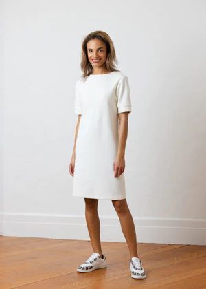 Delaney Dress in Terry Fleece (Off White) | Dudley Stephens