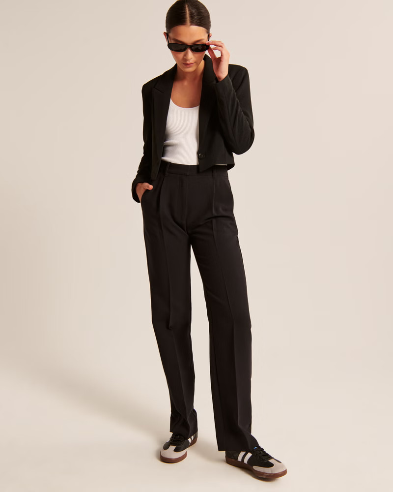 Cropped Premium Crepe Blazer | Abercrombie & Fitch (US)