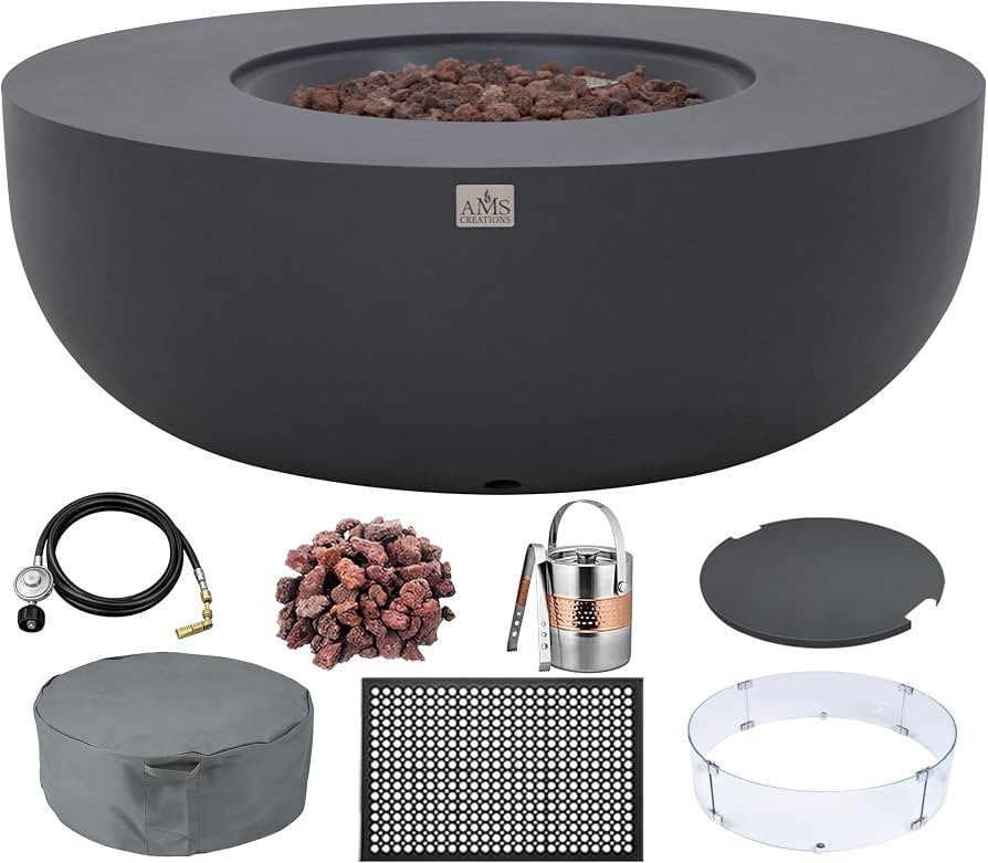 AMS Creations | Eclipse 44" Bundle Round Cast Concrete Natural Gas Fire Pit Bowl Table | Dark Gra... | Amazon (US)