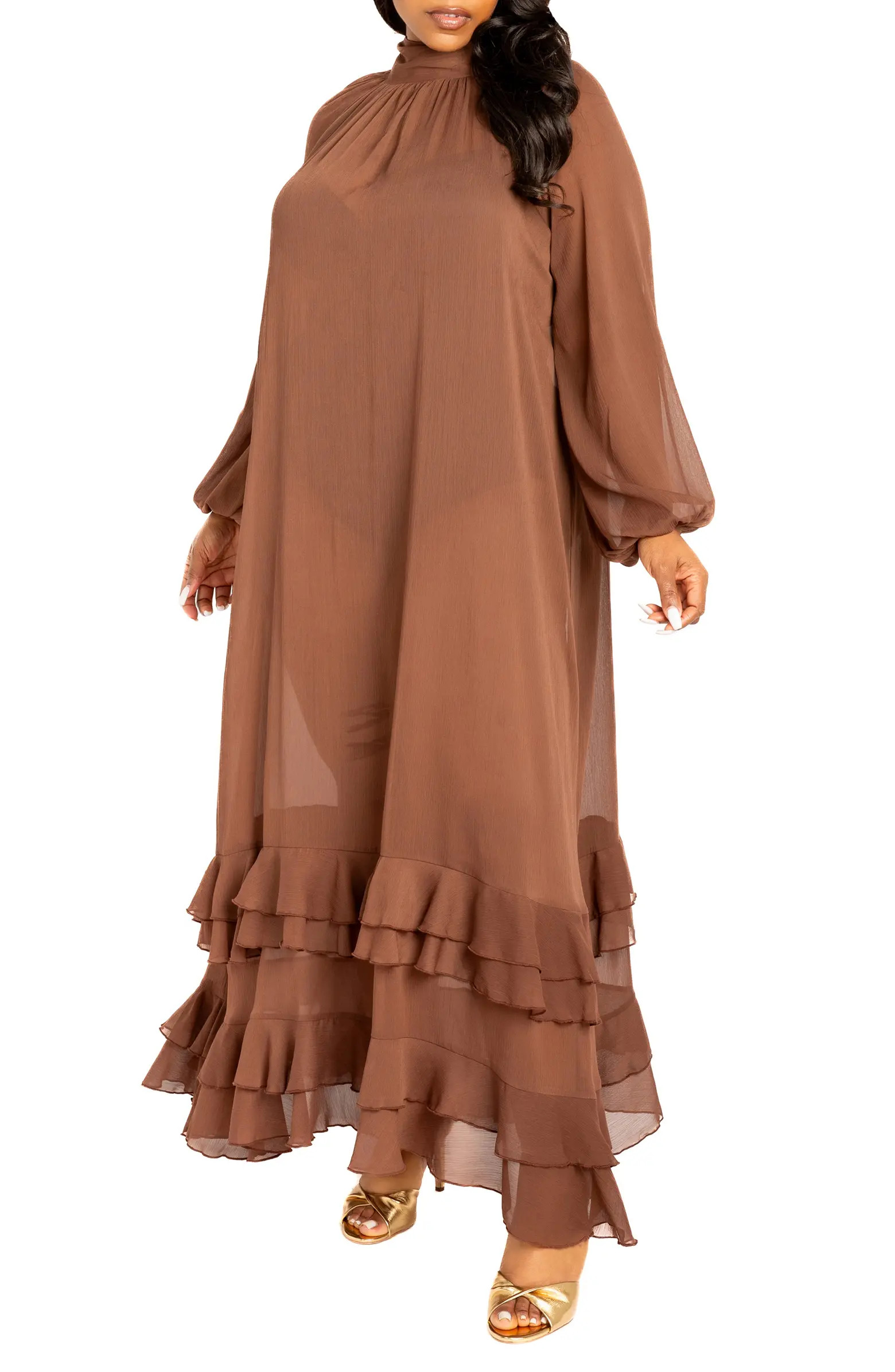 Tiered Tie Neck Ruffle Gown | Nordstrom