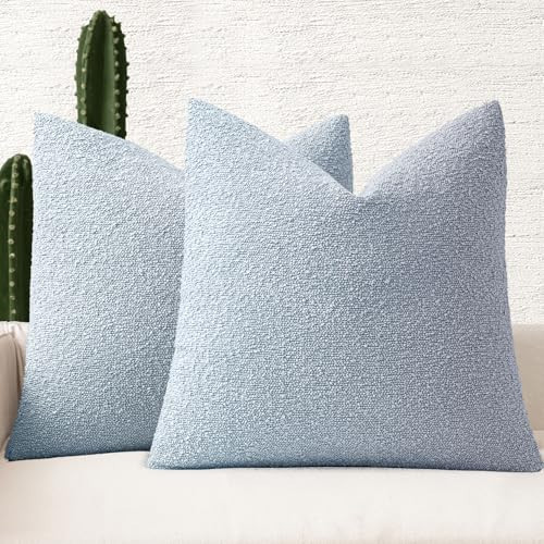 MIULEE 22x22 Inch Decorative Euro Sham Pillow Covers for Couch Bed Set of 2 Textured Boucle Neutral Throw Pillow Covers Light Blue Accent Solid Pillowcases Sofa Living Room Home Decor | Amazon (US)