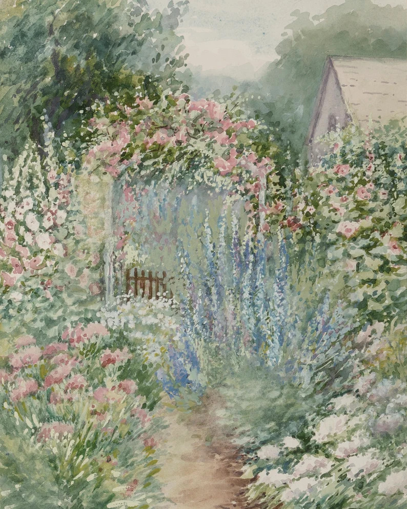 Spring Garden Wall Art, Vintage Garden Landscape Painting, Pastel Floral Print, Printable Landsca... | Etsy (US)