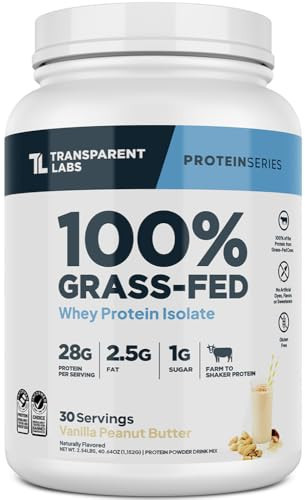 Transparent Labs Grass-Fed Whey Protein Isolate - Naturally Flavored, Gluten Free Whey Protein Powder with 28g of Protein per Serving & 9 Amino Acids - 30 Servings, Vanilla Peanut Butter | Amazon (US)