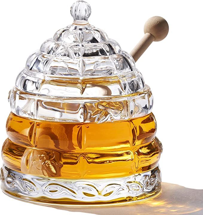 2 Dippers and Crystal Honey Jar, Handmade Beehive Honey Jar with Dipper, Honey Pot and Lid by PAU... | Amazon (US)