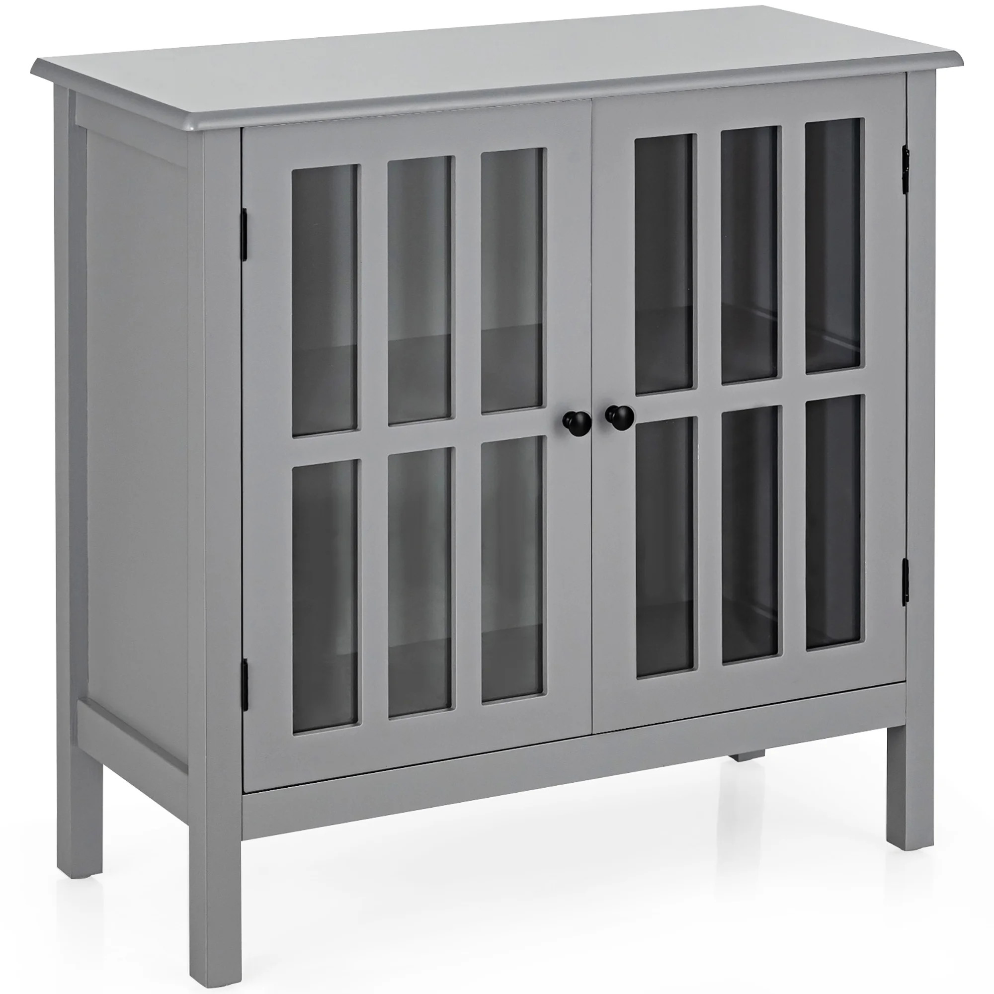 Costway Storage Buffet Cabinet Glass Door Sideboard Console Table Server Gray | Walmart (US)