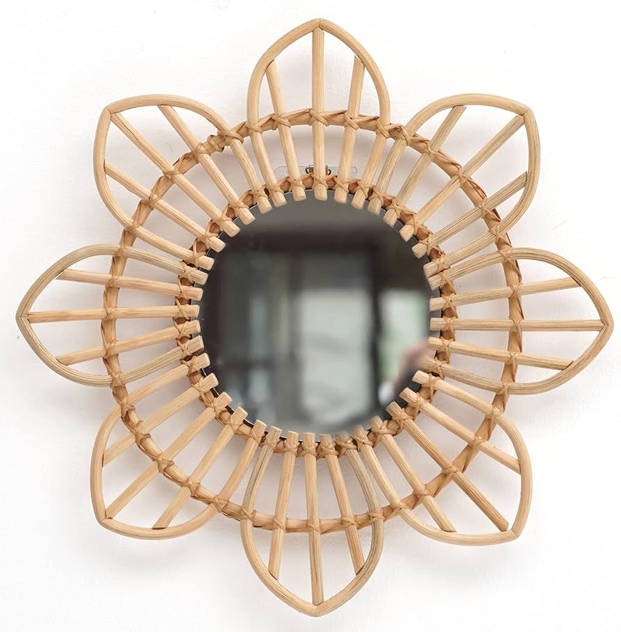 NEERGREVE Mounted Mirror, 8 Petals Flower Wicker Rattan Decorative Mirrors for Living Room Bedroo... | Amazon (US)