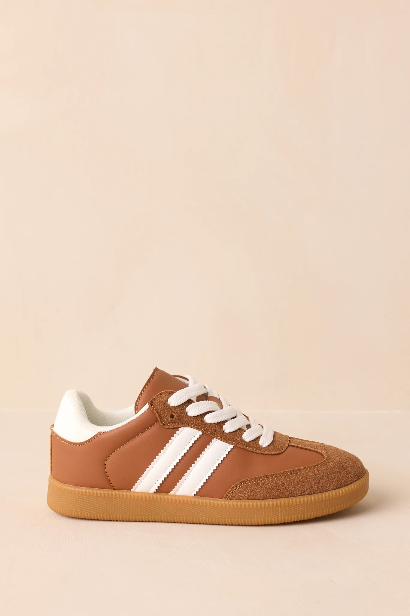 Bring The Good Vibes Caramel Brown Faux Leather Lace-Up Sneakers | Red Dress