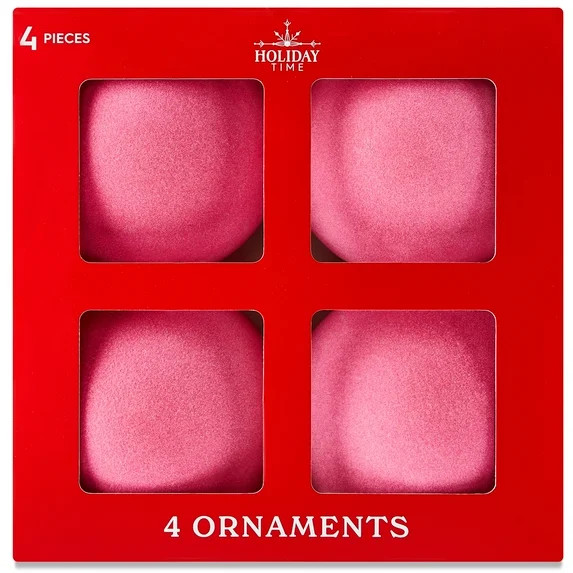 Pink Flocked Ball Christmas Ornaments, 4.5", 4 Count, by Holiday Time | Walmart (US)