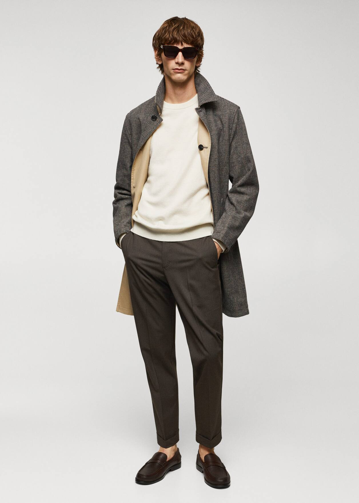 Micro-houndstooth wool-blend slim-fit pants | MANGO (US)