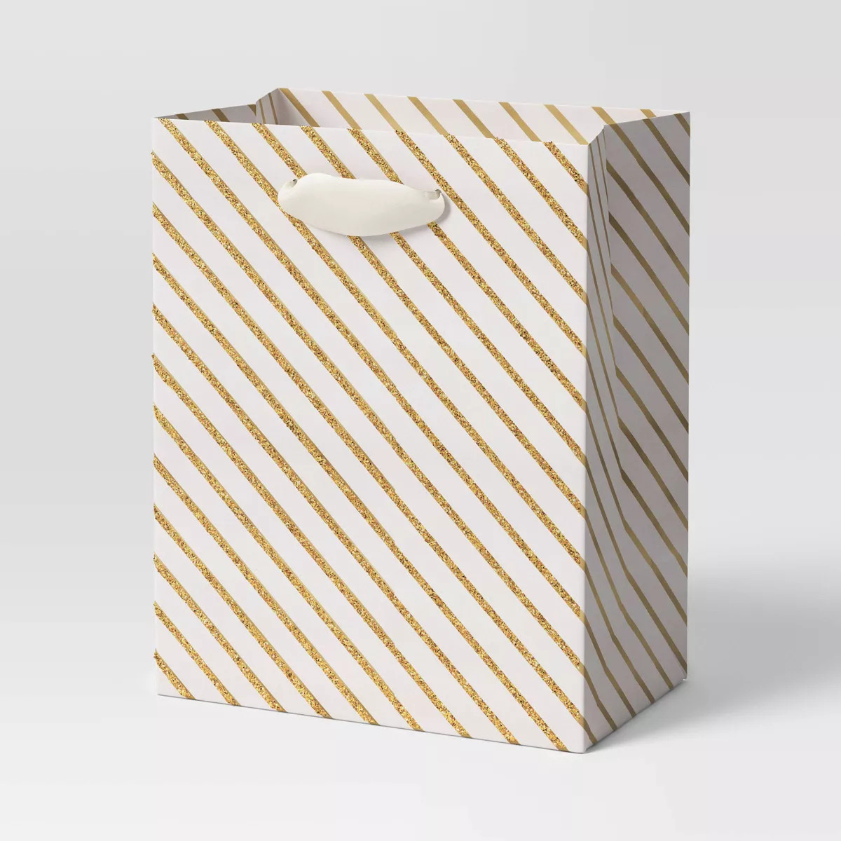 Petite Glitter Striped Christmas Gift Bag White/Gold - Wondershop™ | Target