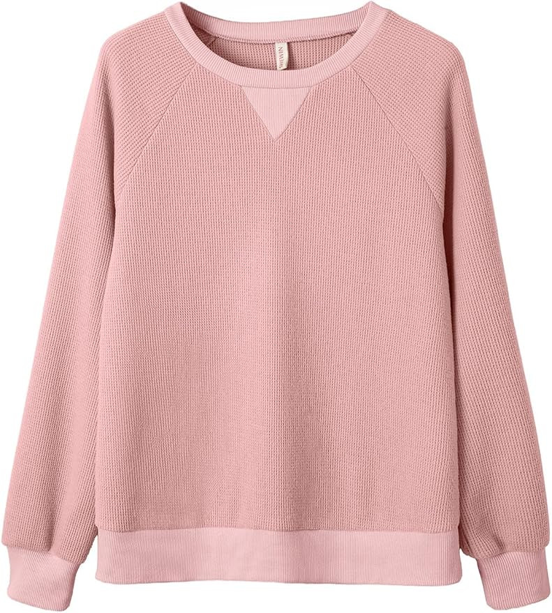 SHEWIN Womens Waffle Long Sleeves Shirts Tops Crewneck Sweatshirts | Loose Fit Basic Ladies Tshir... | Amazon (US)