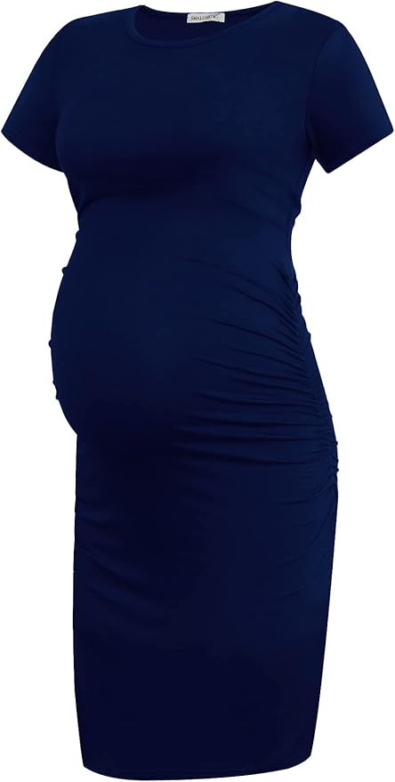 Smallshow Women's Short Sleeve Maternity Dress Ruched Pregnancy Clothes | Amazon (US)
