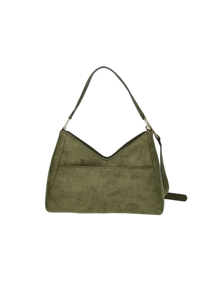 Time and Tru Women's River Soft Faux Suede Shoulder Hobo Bag, Olive - Walmart.com | Walmart (US)