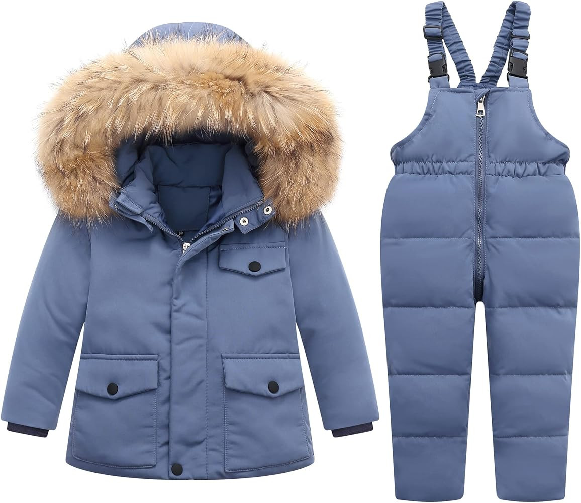 YUEMION Toddler Girl Snowsuit 2Pcs Kids Down Jacket Winter Hooded Coat +Snow Bib Pants Kids Windp... | Amazon (US)