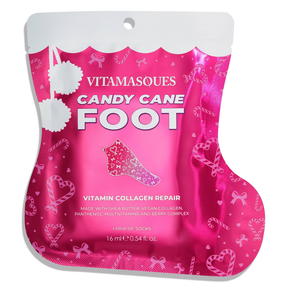Vitamasques Stocking Stuffer - Candy Cane Foot Mask - Vitamin Collagen Repair | Target