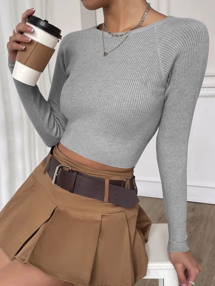 SHEIN Essnce Raglan Sleeve Crop Sweater | SHEIN