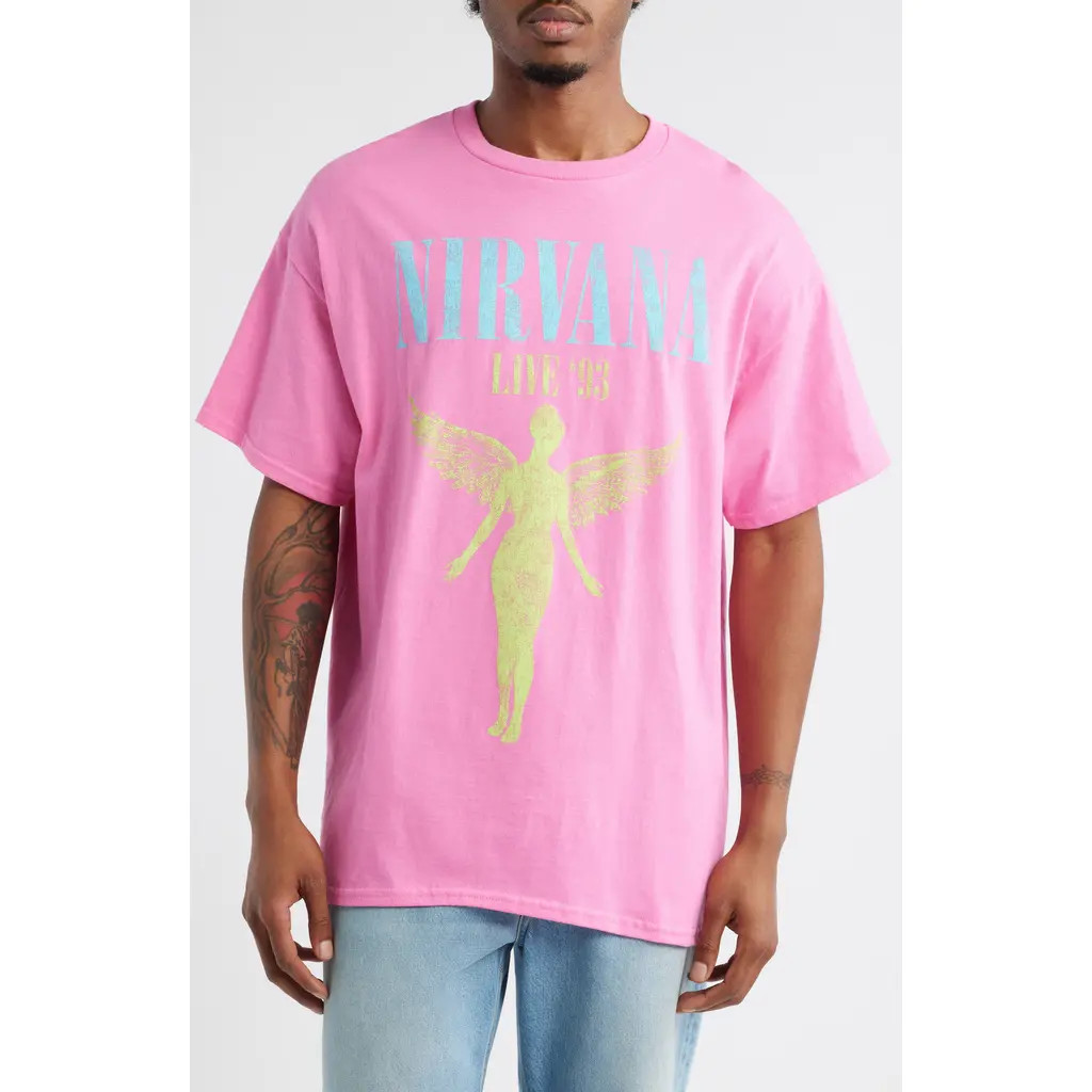Merch Traffic Nirvana '93 Cotton Graphic T-Shirt in Hot Pink Pigment Dye at Nordstrom, Size Large | Nordstrom
