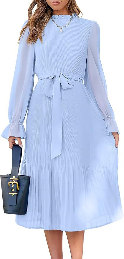 ANRABESS Women's Floral Dress | Midi, Puff Long Sleeve, Casual, Ruffle Chiffon | Amazon (US)