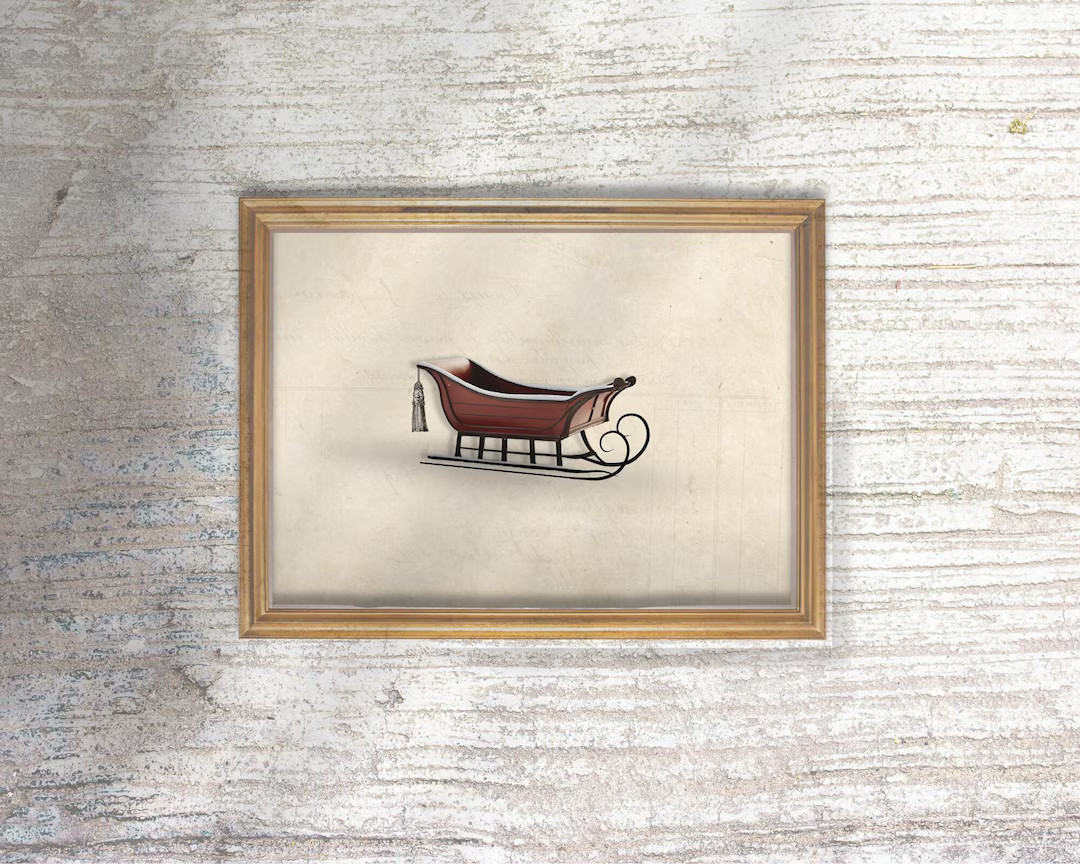 Vintage Christmas Sleigh Wall Art | Classic Holiday Digital Print | Festive Nostalgic Christmas D... | Etsy (US)