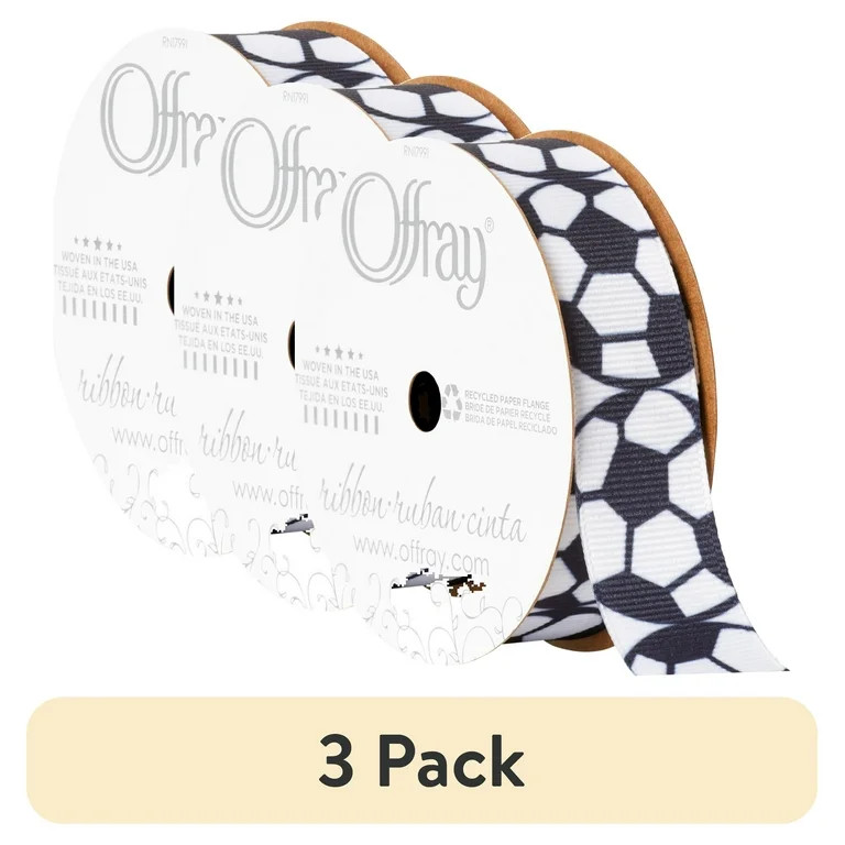 (3 pack) Offray Ribbon, Black White 7/8 inch Soccer Grosgrain Ribbon, 9 feet | Walmart (US)