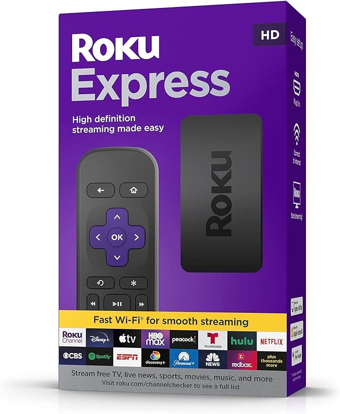 Roku Express | HD Roku Streaming Device with Standard Remote (no TV controls), Free & Live TV | Amazon (US)