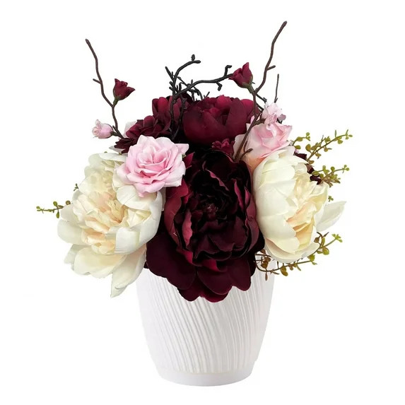 Artificial Rose Floral Arrangement in White Pot, by My Texas House | Walmart (US)