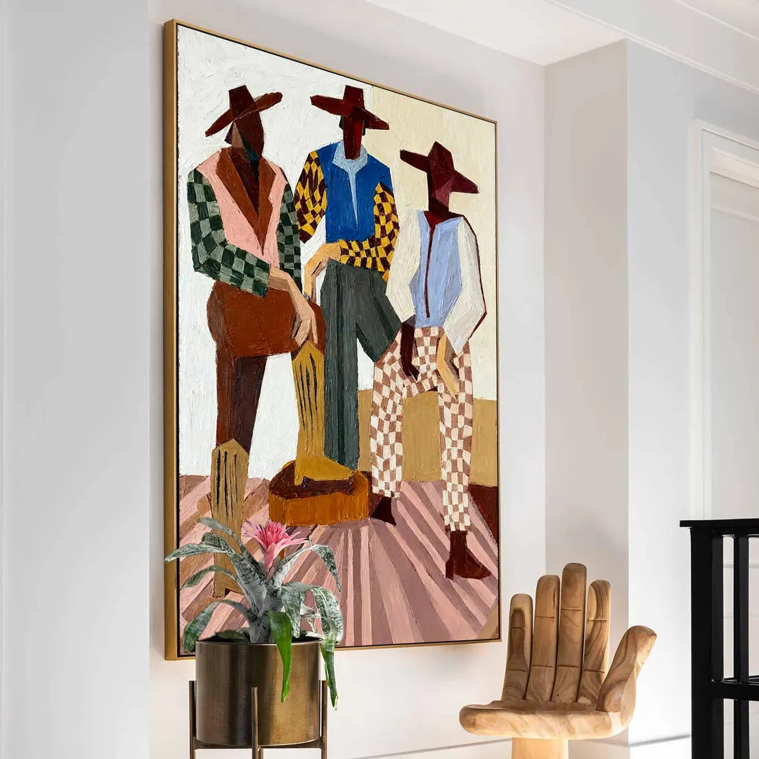 Stylized Cowboy Oil Painting – Three Cowboys in Bold Colors, Modern Abstract Art for Western an... | Etsy (US)