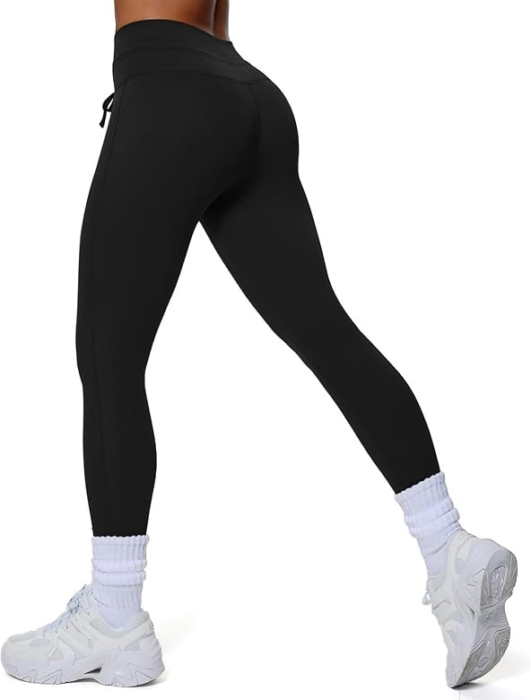 Aoxjox High Waisted Workout Mila Leggings for Women Tummy Control Drawcord Yoga Pants | Amazon (US)