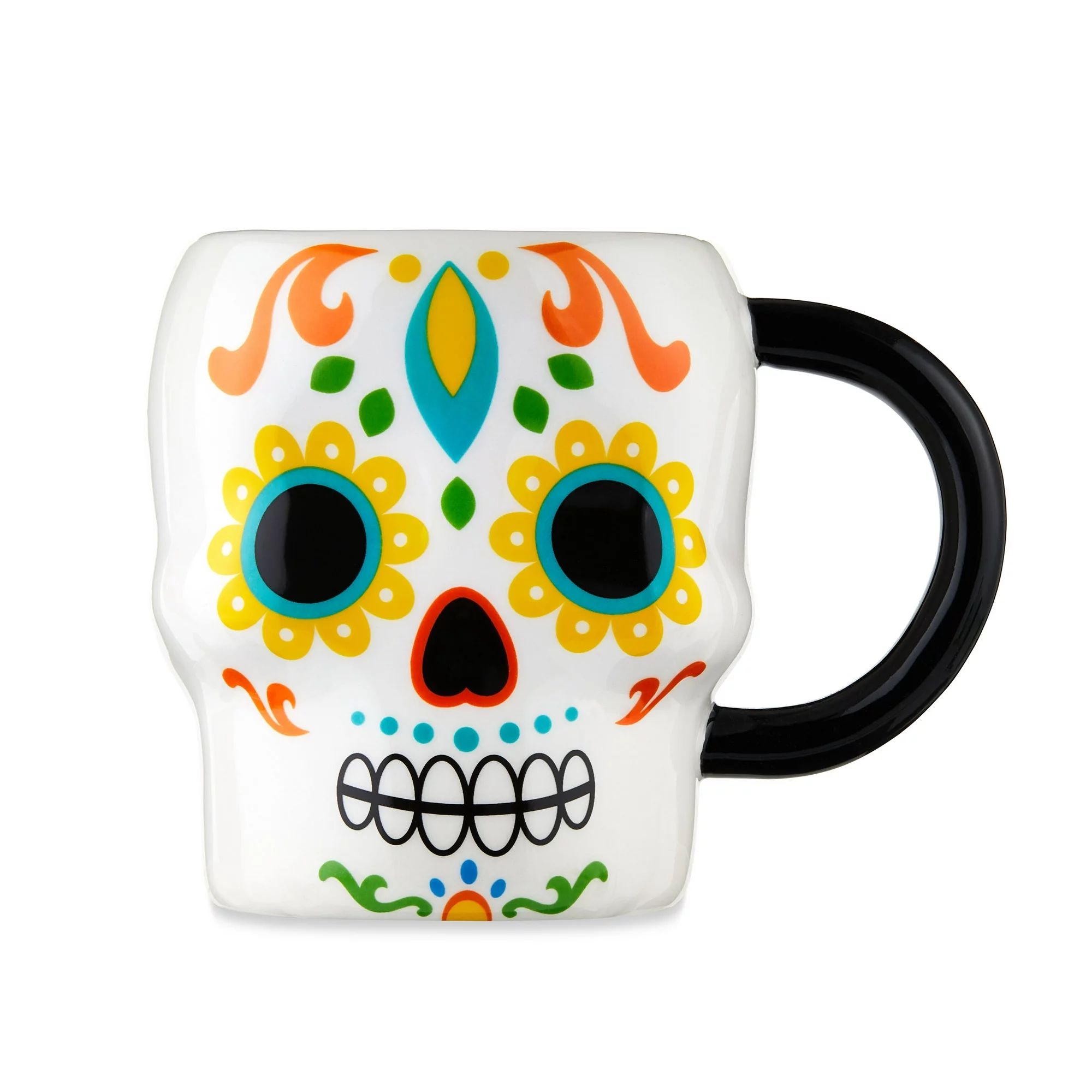 Halloween Ceramic Black Mug, Sugar Skull, 5.5 in X 3.88 in X 4.25 in, by Way To Celebrate | Walmart (US)