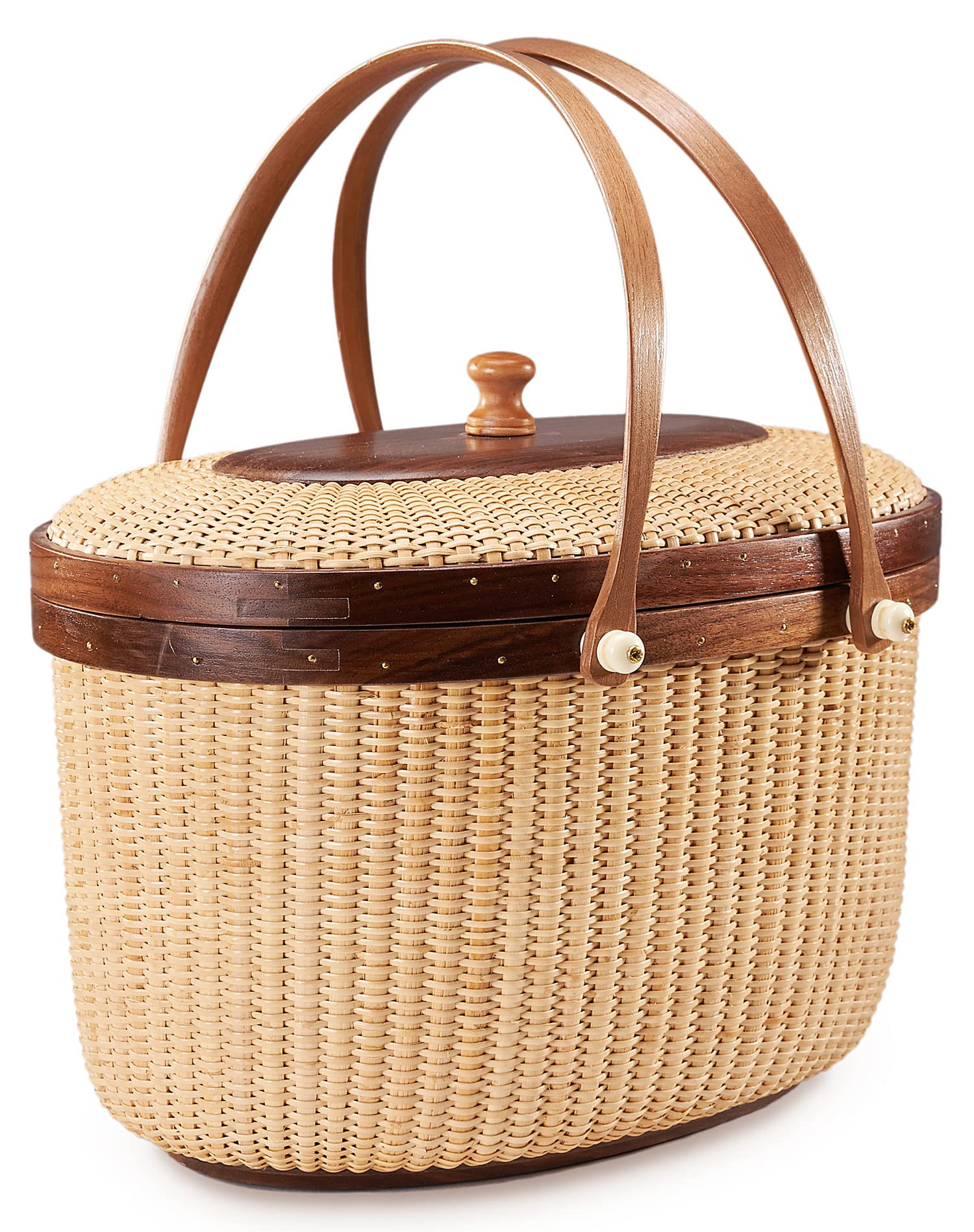 Nantucket Style Basket Picnic Basket Rattan Handmade Products Woven Sewing Storage Basket Two Swi... | Amazon (US)