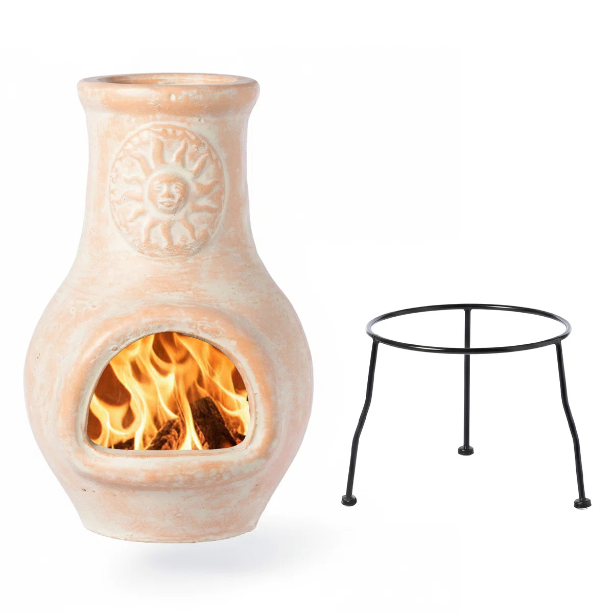 Outdoor Beige Clay Chiminea Outdoor Fireplace Sun Design Charcoal Burning Fire Pit with Sturdy Me... | Wayfair North America