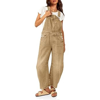Womens Denim Bib Overalls Barrel Leg Adjustable Strap Jean Jumpsuit | Amazon (US)