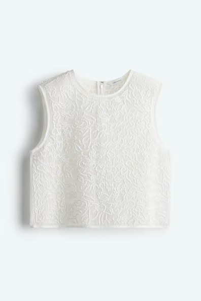 H & M - Sheer embroidered top - White | H&M (US + CA)