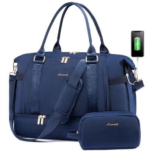 Gym Bag for Women LOVEVOOK Travel Duffel Bag with USB Charging Port, Navy Blue, Medium | Amazon (US)