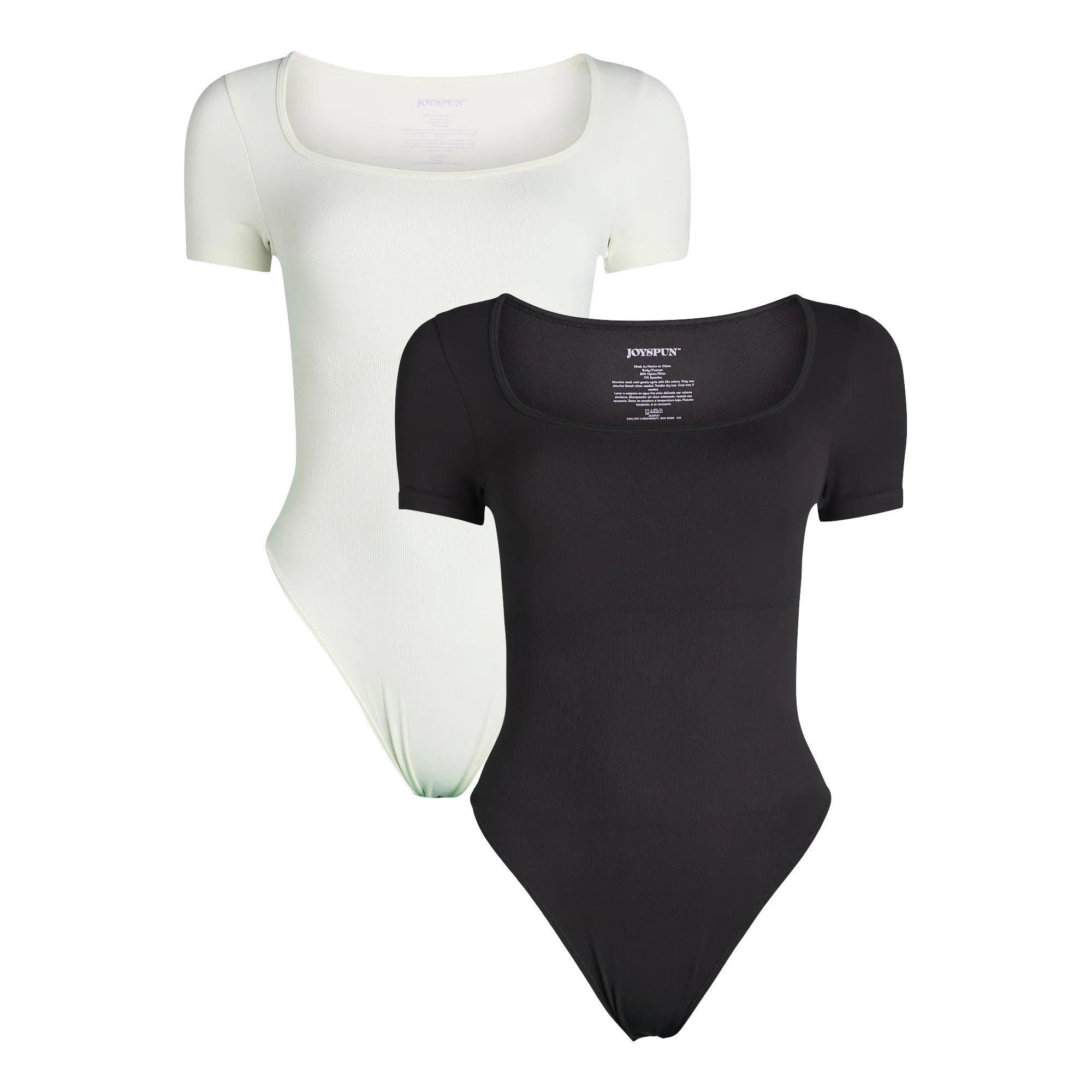 Joyspun Women's Seamless Slimming Bodysuit with Short Sleeves, 2- Pack, Sizes XS-XXXL | Walmart (US)