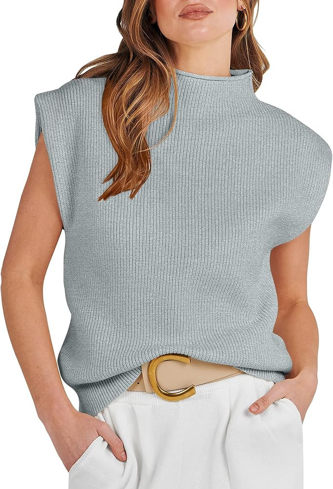 ANRABESS Women's Mock Neck Sleeveless Sweater Vest Casual Cap Sleeve Knit Pullover Tank Tops 2025... | Amazon (US)