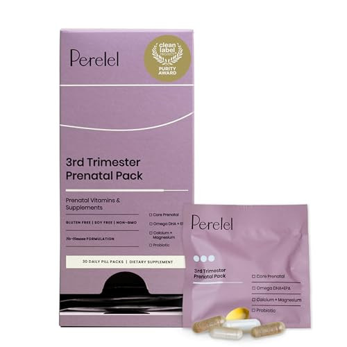 Perelel 3rd Trimester Prenatal Pack, Multivitamin with Magnesium, Omega 3, Probiotics & Calcium, Nutritional Support for Third Trimester Wellness, Soy & Gluten Free, Non GMO, 30 Daily Pill Packs | Amazon (US)
