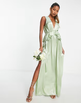 Topshop vera blend bridesmaid ruffle peplum dress in sage - LGREEN | ASOS (Global)