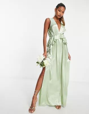 Topshop vera blend bridesmaid ruffle peplum dress in sage - LGREEN | ASOS (Global)