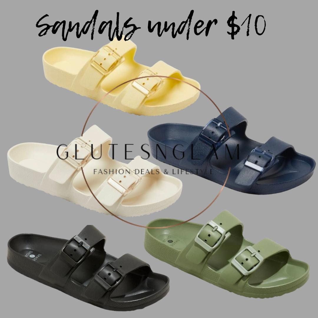 Perfect for the beach or pool!! These sandals are on sale under $10!! Vacation style, sandals, pool slides, target shoes, Target style.