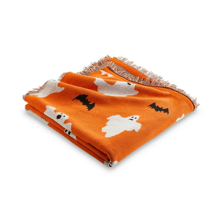 Way to Celebrate Halloween Soft Touch Multicolour Ghosts Jacquard Knitted Tapestry Throw | Walmart (US)