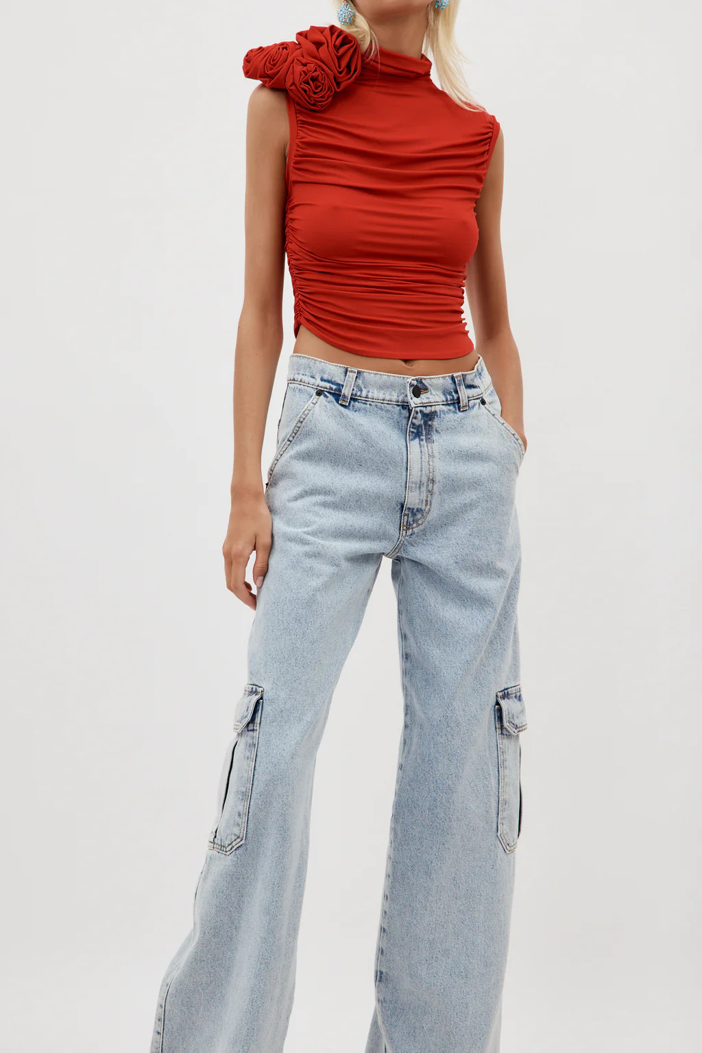 Ruched Red Mock Neck Top | Desordre (AU)