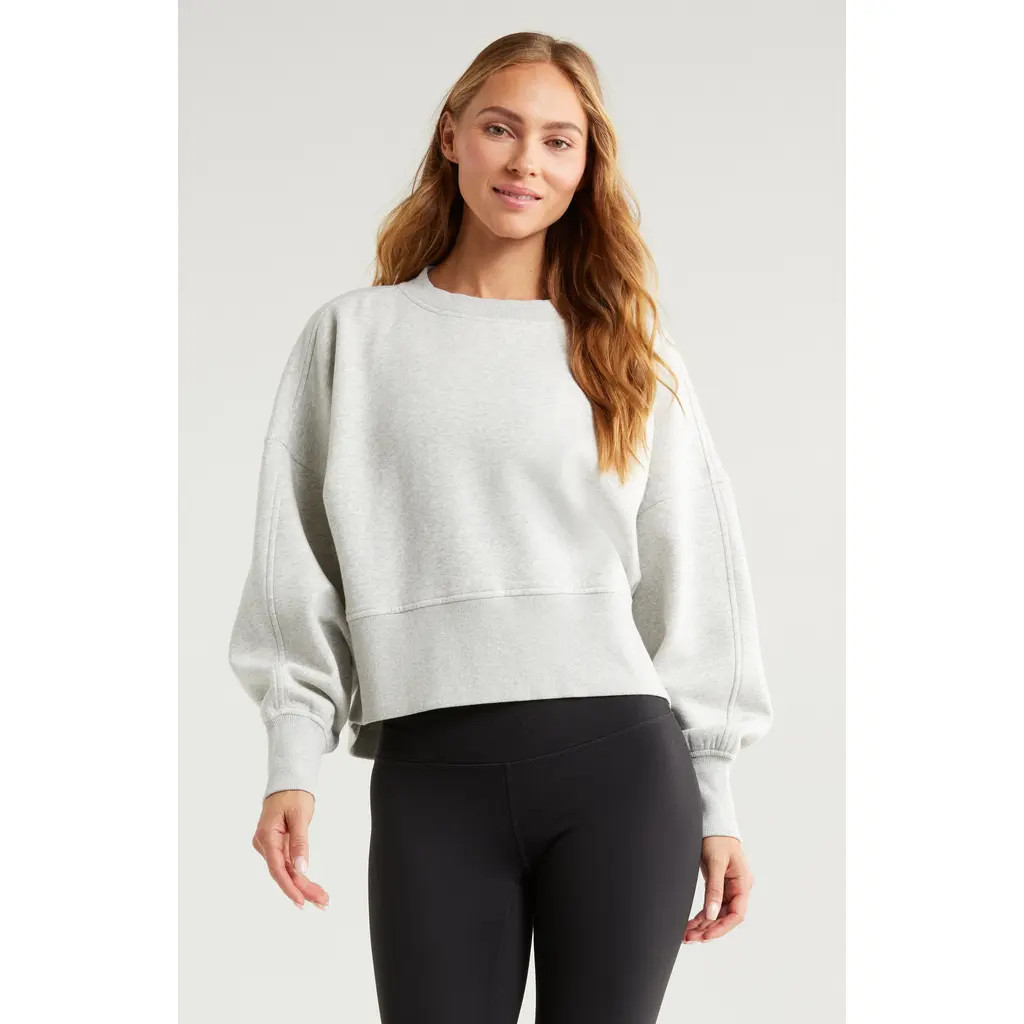 Zella Cloud Fleece Relaxed Sweatshirt in Grey Light Heather at Nordstrom, Size Small | Nordstrom