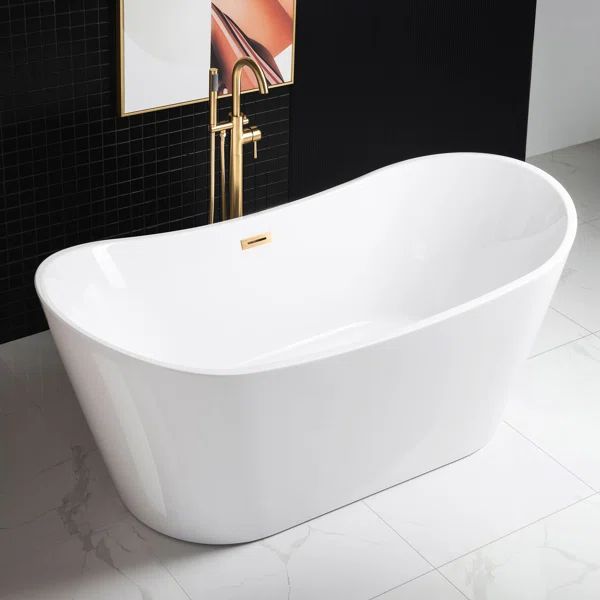 B0017 -BG-Drain &O 71" x 31.5"  Freestanding Soaking Acrylic Bathtub | Wayfair North America