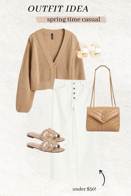 Spring time casual outfit idea 🤎 love the neutral colors in this look - the jeans are under $50 ✨

Spring outfit; travel outfit; vacation outfit; spring break; white denim; tan sweater; YSL bag; Sam Edelman; tan sandals; Christine Andrew 

#LTKstyletip #LTKworkwear #LTKunder100