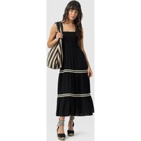 Women's Maya Shirring Dress, Black, Polyester, Size UK 16, Saint + Sofia | Saint + Sofia